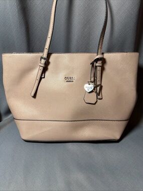 GUESS Taupe Tote with Heart Charm
